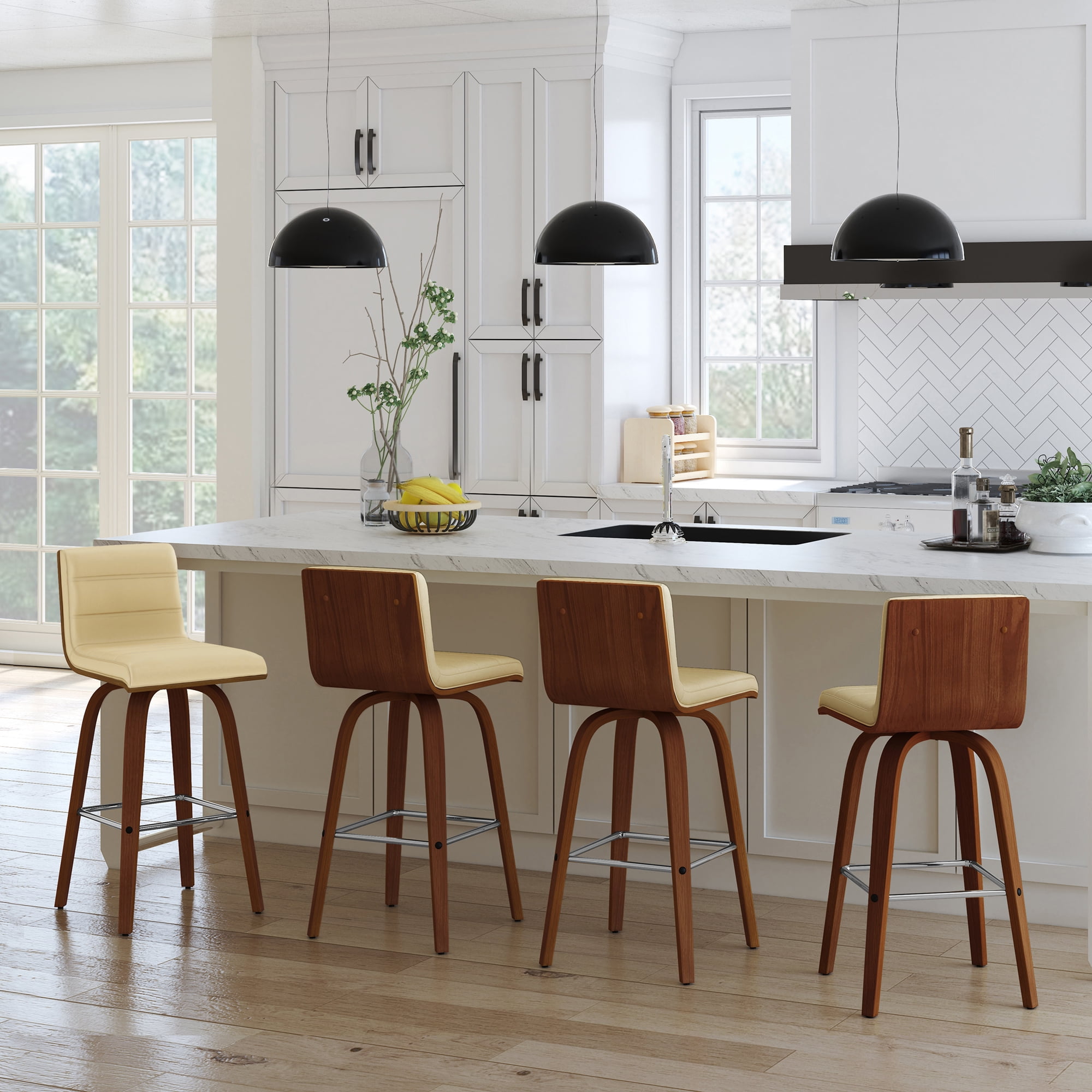 Vienna 26" Swivel Counter Stool in Walnut Wood Finish with Cream Faux Leather