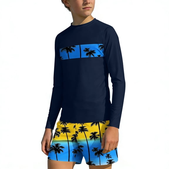 Auroural Toddler Boys Swimwear 5T Children's Summer Weiyi Printing Beach Swimsuit Set With Floral Prints Two Piece Swimsuit Set For Kids