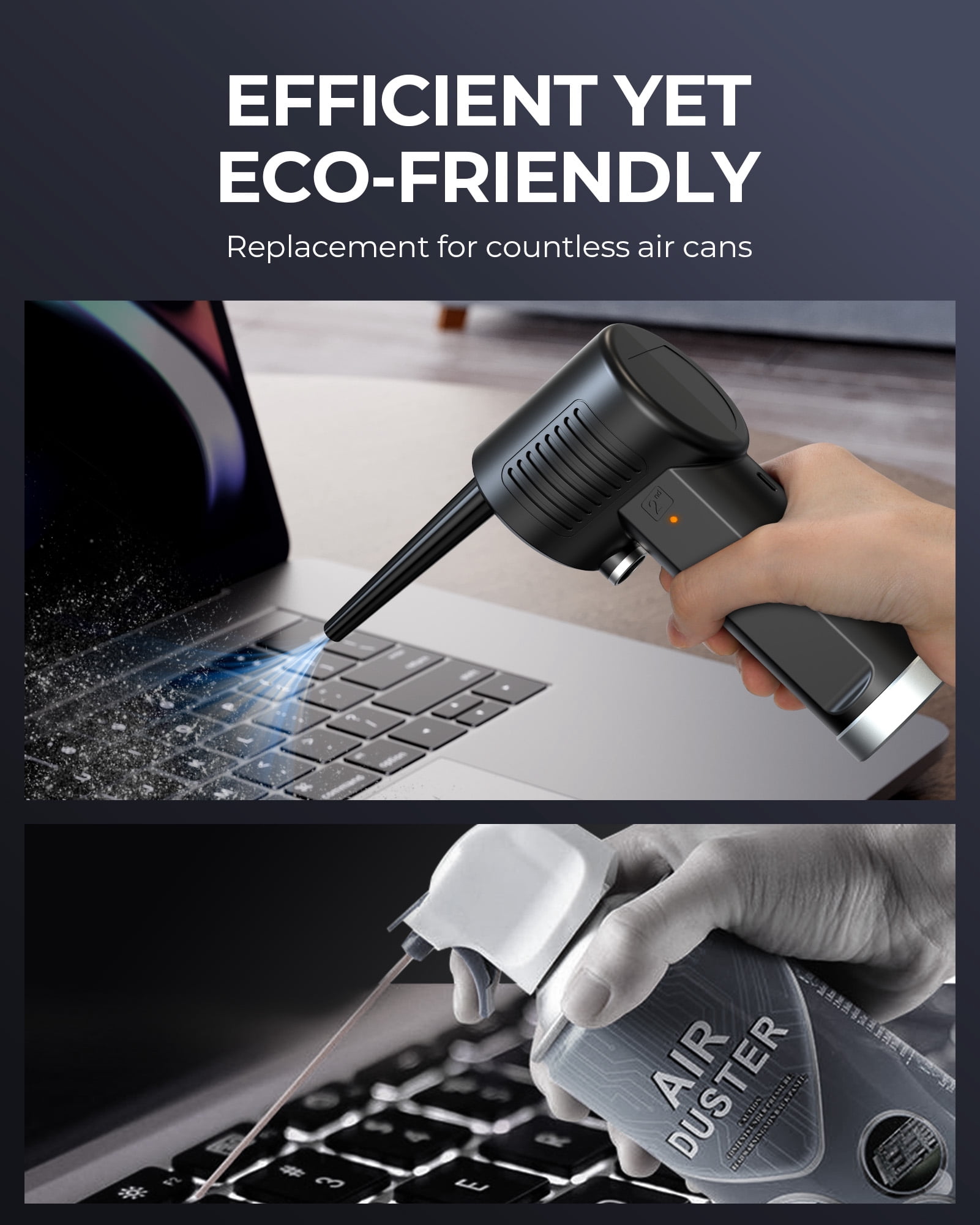 Compressed Air Duster, New Generation Canned Air, 36000 RPM Electric Air Can for Computer Keyboard Electronics Cleaning, 8000mAh Rechargeable Battery, Reusable Dust Destroyer（By USPS or UniUni courier