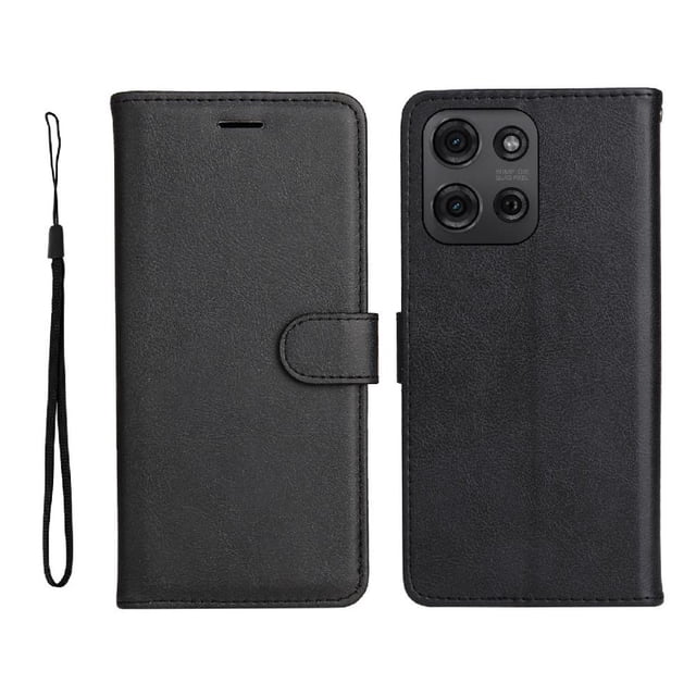 Wallet Case for Motorola MOTO G75 5G Flip Cover with Card Slots, Magnetic Stand & Strap Black