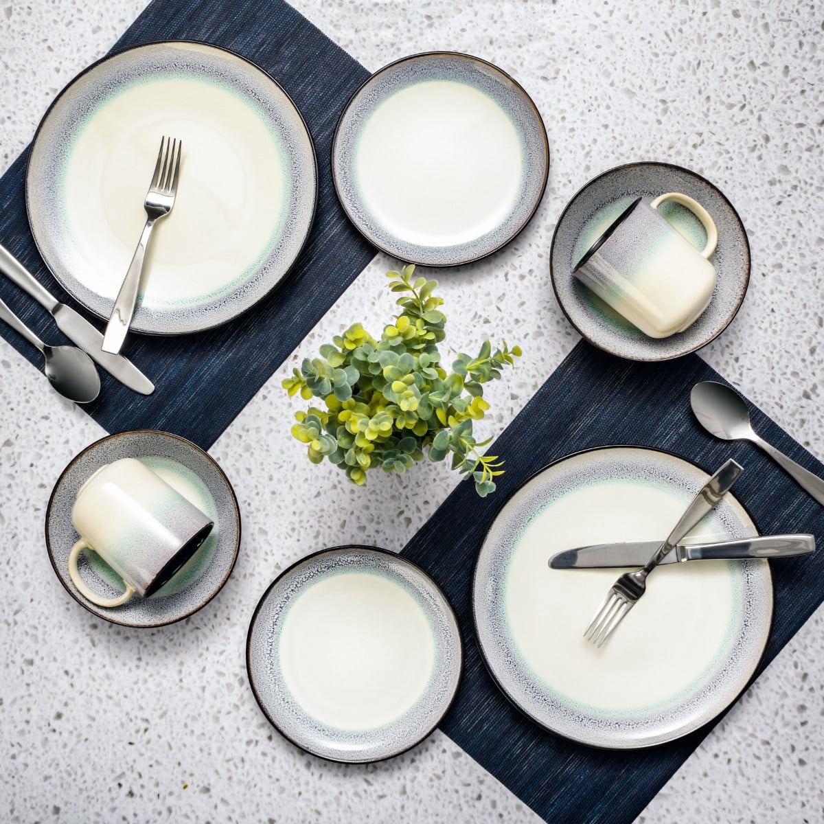 Gibson Elite Rings of Saturn 16-Piece Dinnerware Set - Teal