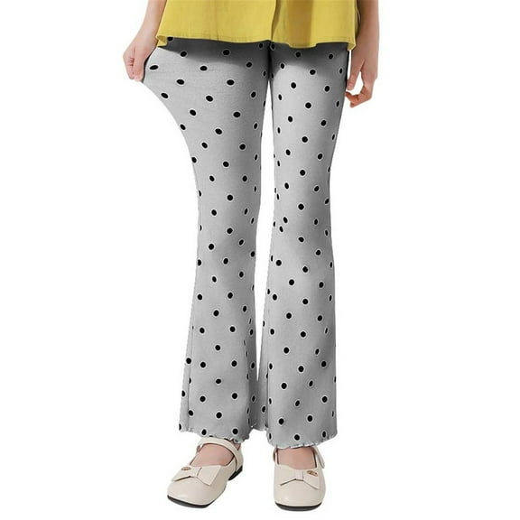 TEAJOPSUU Girls Flare Leggings with Pockets Kids Stretchy Bell Bottom Trousers High Waisted Polka Dot Yoga Pants for Dance Outerwear 2-13Y Gray