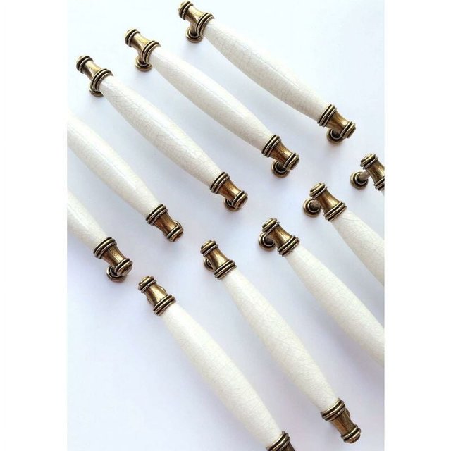 Poignée de Commode Bronze Antique, Style Moderne Européen Durable Design Simple Élégant, Boutons de Meubles en Porcelaine Blanche Craquelée, Métal Solide Antirouille pour Armoire de Cuisine, Garde-Robe, Porte (10)