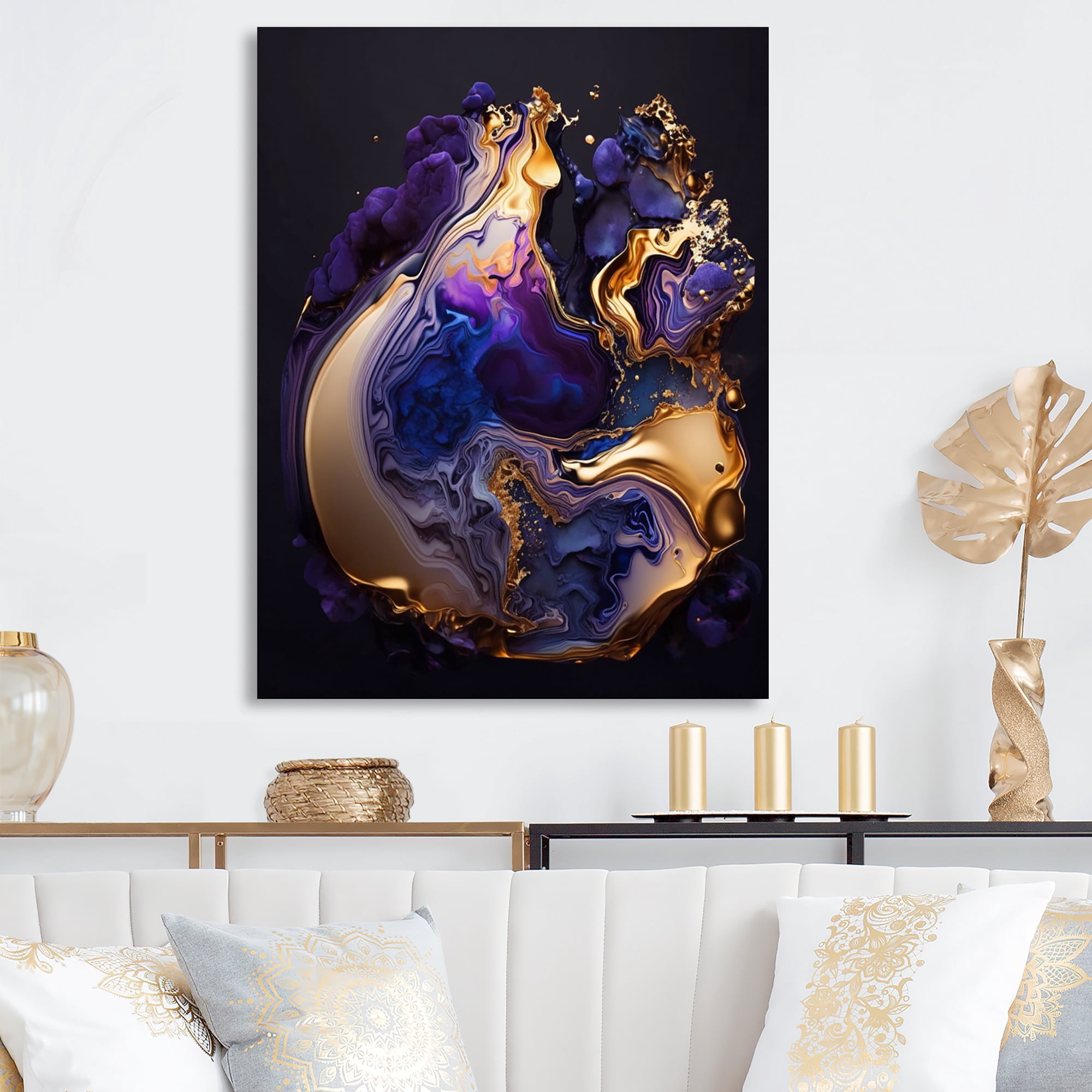Designart Abstract Marble Geode Purple II Canvas Wall Art