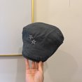thumbnail image 2 of Gorra plana para hombre de algodón negro con bordado de estrellas estilo Gatsby, 2 of 2