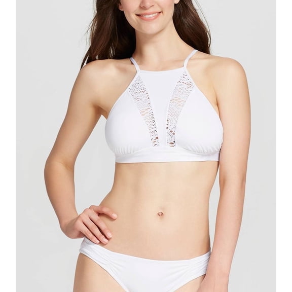 Mossimo White High Neck Crochet Halter Bikini 2-Piece Set Swimwear XL