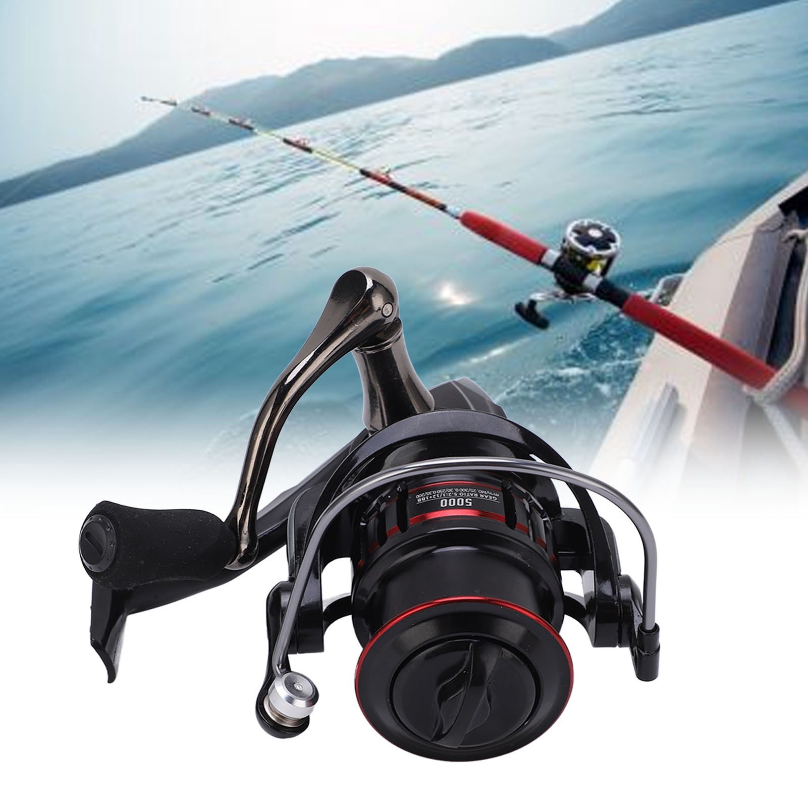 Rupoun 5.2:1 Gear Ratio Metal Spinning Fishing Reel, Size 5000, Ambidextrous Smooth Powerful Surf Casting Reel for Saltwater and Freshwater (15.0 cm / 5.9 inches)