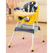 Yvagay 5-in-1 Baby High Chair with PU Leather Seat, Removable Double Trays, Locking Wheels, Height Adjustable & Foldable Feeding Chair for 6M–5Y