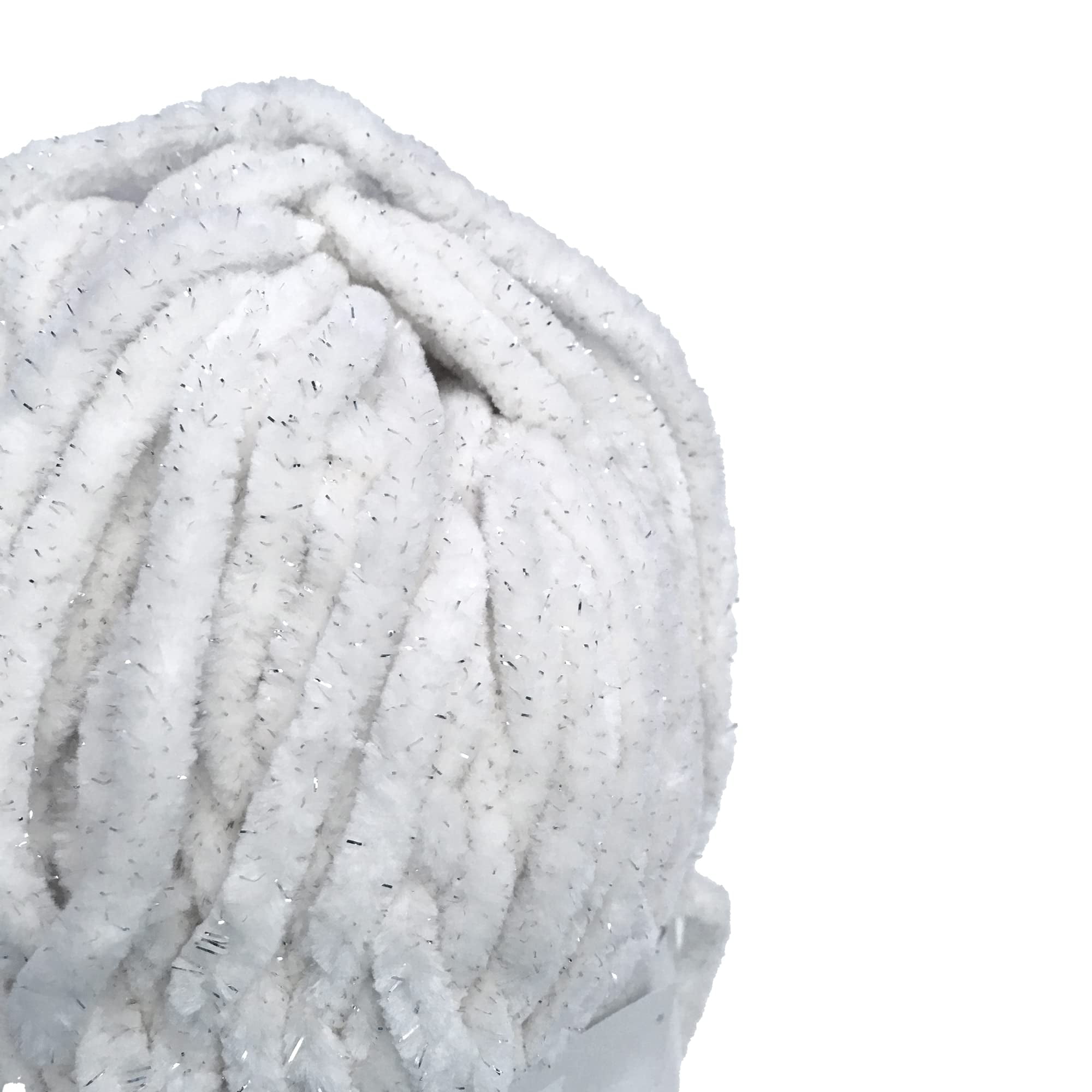 Troyarn Velvet Star (3- Skeins Pack) Silvery Glitter Chenille Baby Blanket Yarn Amigurumi Yarn for Crocheting and Knitting Super Bulky 3x100 gr (3x120 yds) (10401 - White, 3 Skein)