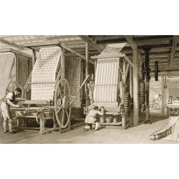 Calico Printing In Cotton Mill In 1830S Drawn By T Allom Engraved By J Carter Canvas Art - Ken Welsh Design Pics (18 x 11)