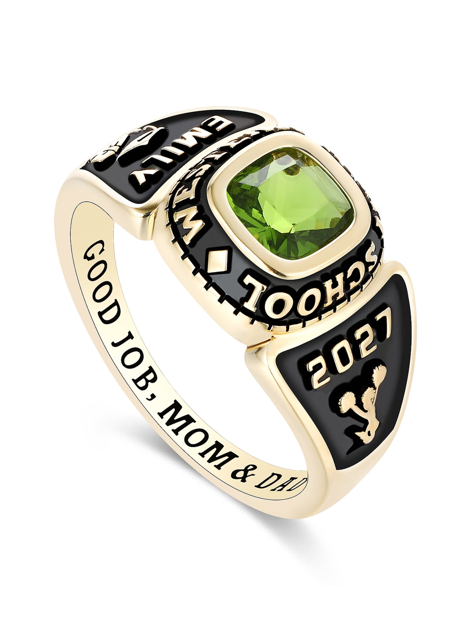Mementos USA Customized Women's Class Ring Sterling Silver for High School College-Gold-Eternal
