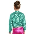 thumbnail image 5 of JanJean Kids Girls Baseball Jacket Varsity Style Coat Long Sleeves Outerwear Zipper Closure Bomber Blue Green 6, 5 of 9