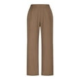 thumbnail image 3 of Women Straight Leg Linen Pants with Side Button Split Hem Elastic Waist Pull On Pants Solid Color Loose Casual Trousers Pockets, 3 of 6