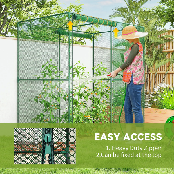 Green Crop Cage Plant Protector, Steel & HDPE Frame, Zippered Walk-in Door, Windproof Level 4 for Vegetables & Crops