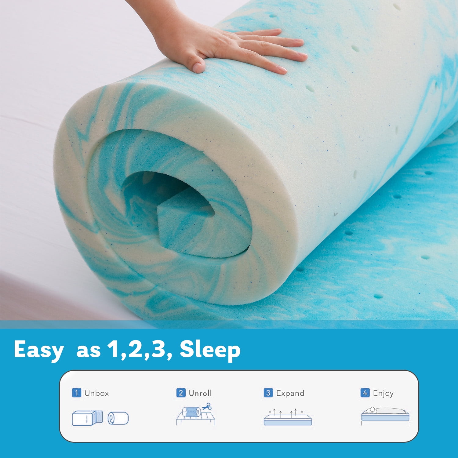 Beddle 2,3,4 inches Mattress Topper, Full Size Cooling Gel-Infused Memory Foam Mattress Topper-3 inches