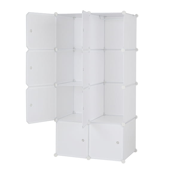 8 Cube Modular Plastic Closet Organizer, White DIY Stackable Storage Cabinet with Hanging Rod, Rust-Proof Metal Frame Clothes Cube Storage for Bedroom Entryway Home Office