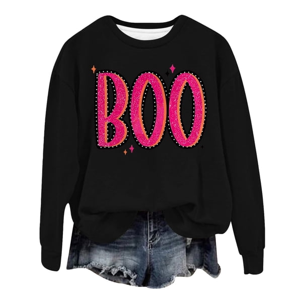 CILENON Halloween Costumes Woman 2024 Halloween Sweatshirts for Women 2024 Fall Cute Pumpkin Face Bat Graphic Crewneck Long Sleeve Shirt Top (A,L)