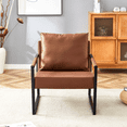 thumbnail image 2 of Classic Brown Accent Chair, PU Leather Armchair with Metal Frame, Ergonomic Modern Industrial Style Single Seater Sofa for Living Room, Office, Bedroom, 2 of 10