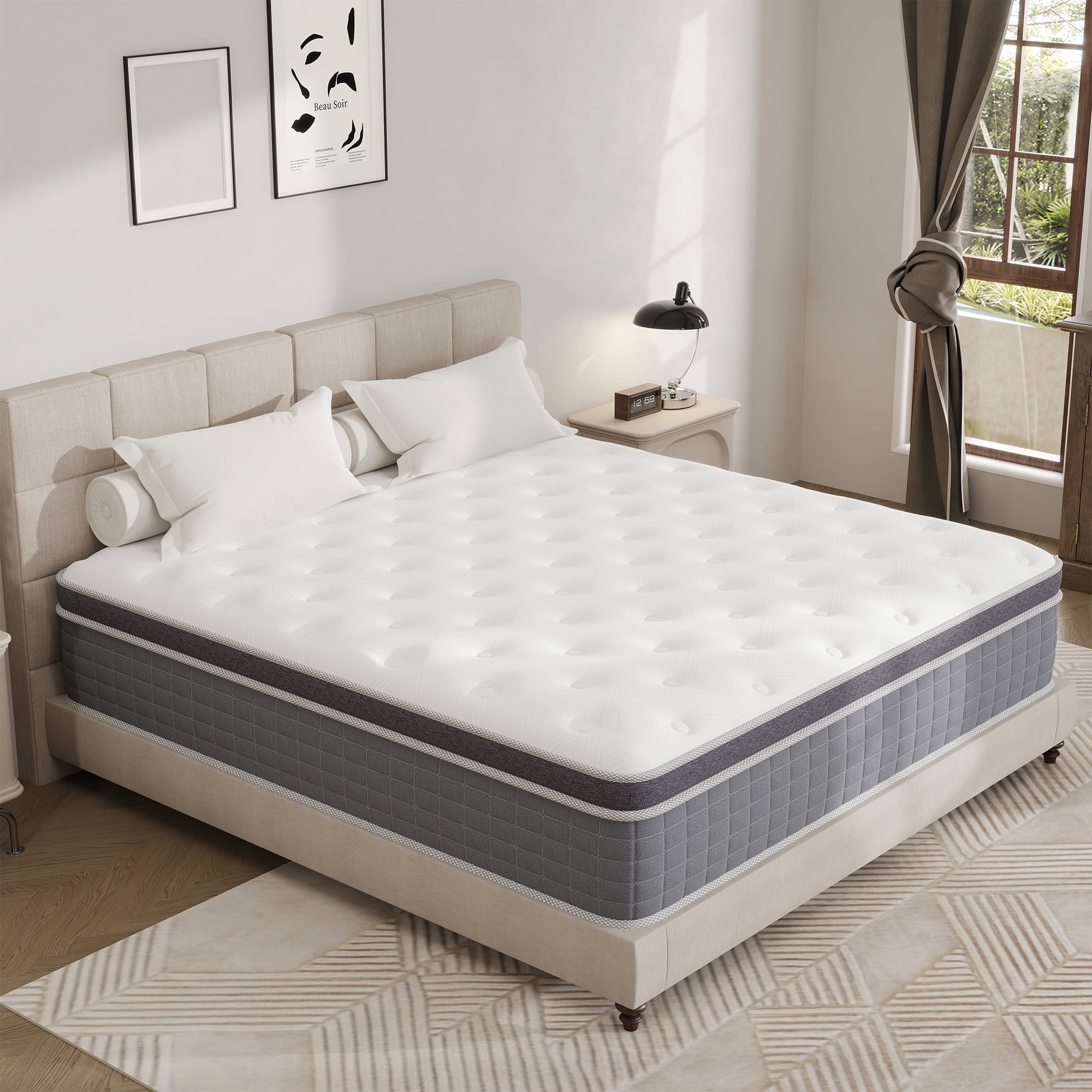 Yilicy 14 inch Twin Mattress in a Box, Spring Hybrid Memory Foam Medium Firm Mattress,Adult