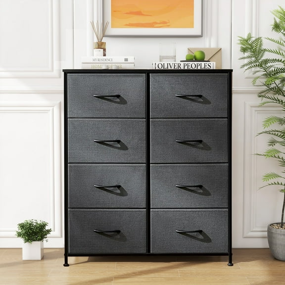 Dresser for Bedroom, Chests of Drawers, Storage Organizer with 8 Drawers, Sturdy Metal Frame, Wood Tabletop for Guest Room, Closet, Entryway, Nursery, Gray