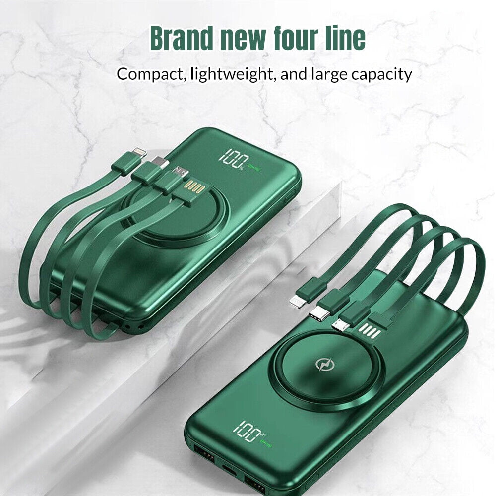 Portable Charger with Built-in Cable, 10000mAh Ultra-thin Power Bank, LED Display Compatible with iPhone, Samsung, Android