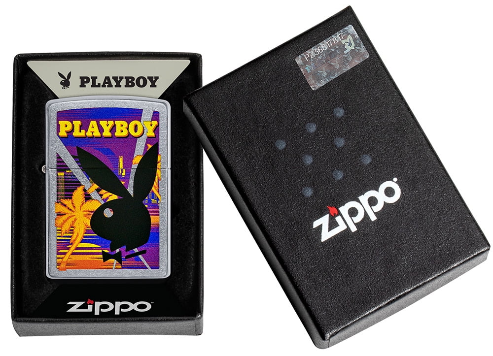 Zippo Playboy Rabbit Head Palm Tree Design Street Chrome Pocket Lighter