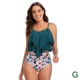thumbnail image 1 of 8 Colors Women Ruffled Tankini Set Padded Top With Adjustable Shoulder Straps Elastic Slim Knitted High Waisted Beachwear 2024, 1 of 5