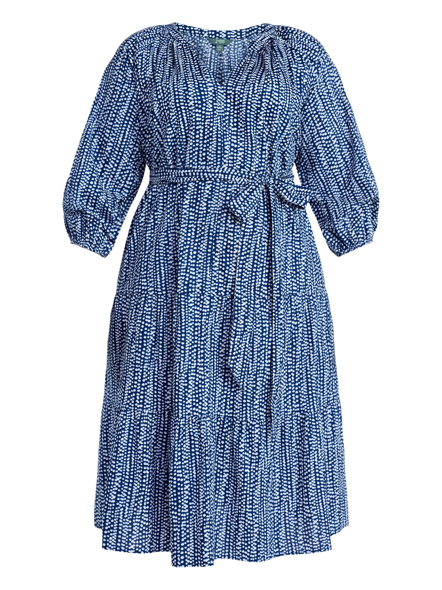 Terra & Sky Women's Plus Size Midi Peasant Dress, Sizes 0X-4X