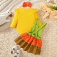 thumbnail image 5 of Huowey Girls Kids Cute Jumpsuit Fall Winter Ruffled Long Sleeve Cartoon Pattern Romper And High Waist Double-Layer Bodysuit Suspender Skirts With Headband Outfits Outwear Sets,Yellow,3-6 Months, 5 of 8