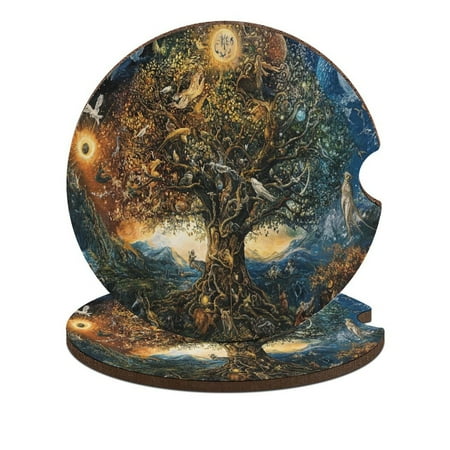 

ZHANGS Norse Mythologys Tree of Life-909 Car Coasters 2PCS Absorbent Car Coasters for Cup Holders Removable Car Drink Coaster with Fingertip Grip Universal Size Auto Accessories for Women & Men