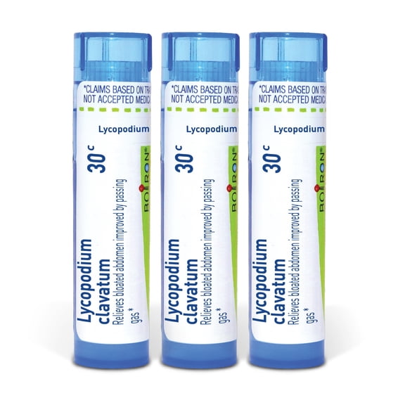 Boiron Lycopodium Clavatum 30C, Homeopathic Medicine for Bloated Abdomen Improved By Passing Gas, 3 Count (3 x 80 Pellets)