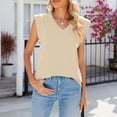 thumbnail image 4 of DuoJiaJ Womens Summer New Solid Color V Neck Cap Shoulder Sleeve Loose Sleeveless T Shirt Vest Women Ladies Tank Tops Beige L, 4 of 5