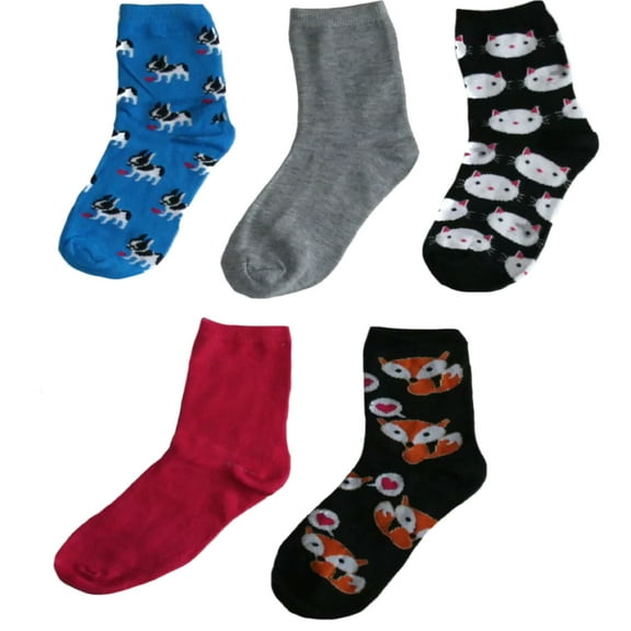 Chatties 5 Pack of Women's Crew Socks, Assorted Animals (9-11)