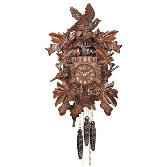 River City Cuckoo MD487-18 One Day Musical Cuckoo Clock with Hand-carved Birds  Leaves  and Chicks in Nest