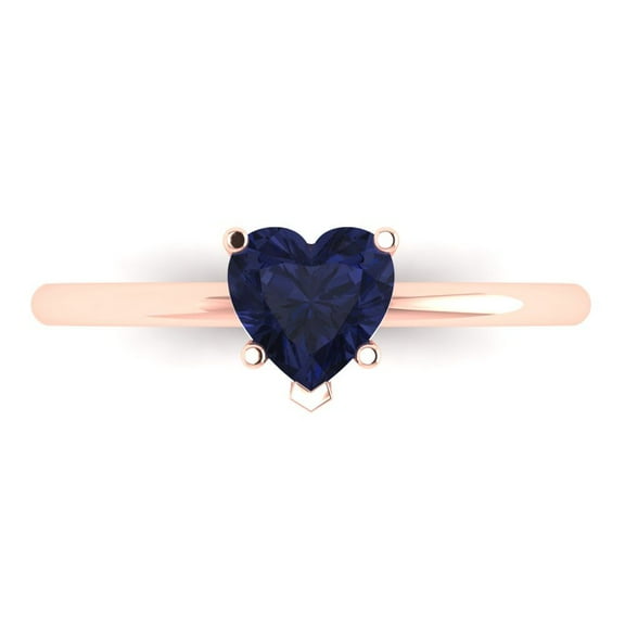 Solitaire Engagement Ring for Women - 1.25ct Simulated Blue Sapphire in 14K Rose Gold Promise Ring