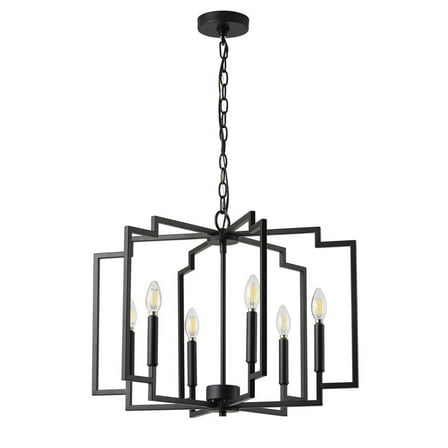 24.02" Hanging Lamp, Matte Black Rustic Pendant Light Dining Room Lighting (6-Light)
