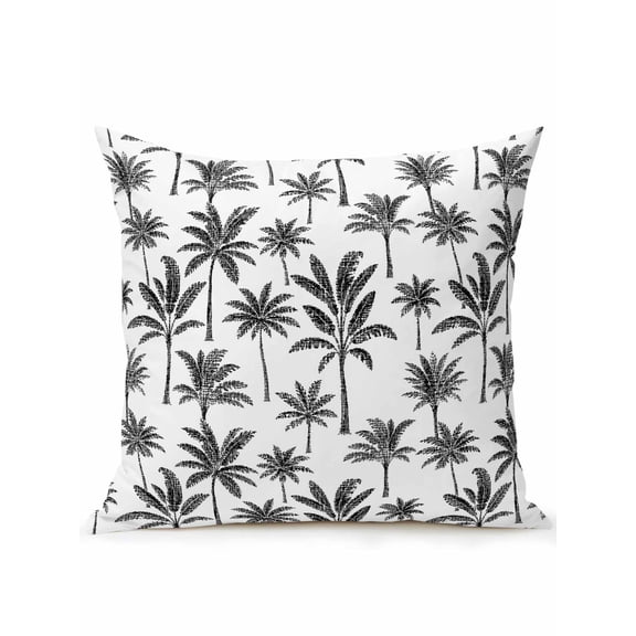 Outdoor Pillows Waterproof, Tropical Botanical Bedding Throw Pillows with Insert for Couch Sofa Bed, Summer Palm Trees Black 18x18 Inch Pillowcases Decorative Camping Patio Pillow Set of 1
