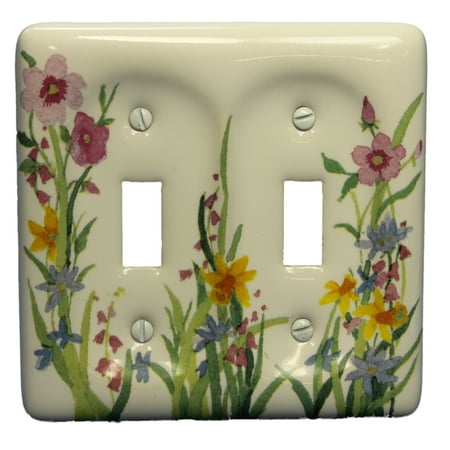 - Leviton Wildflower Pattern Porcelain 2-Gang Wallplate Toggle Cover 89509-WFL