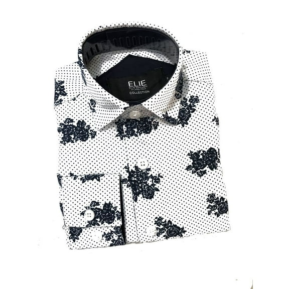 Elie Balleh Mans White Floral Print Short Sleeve Button Down Shirt