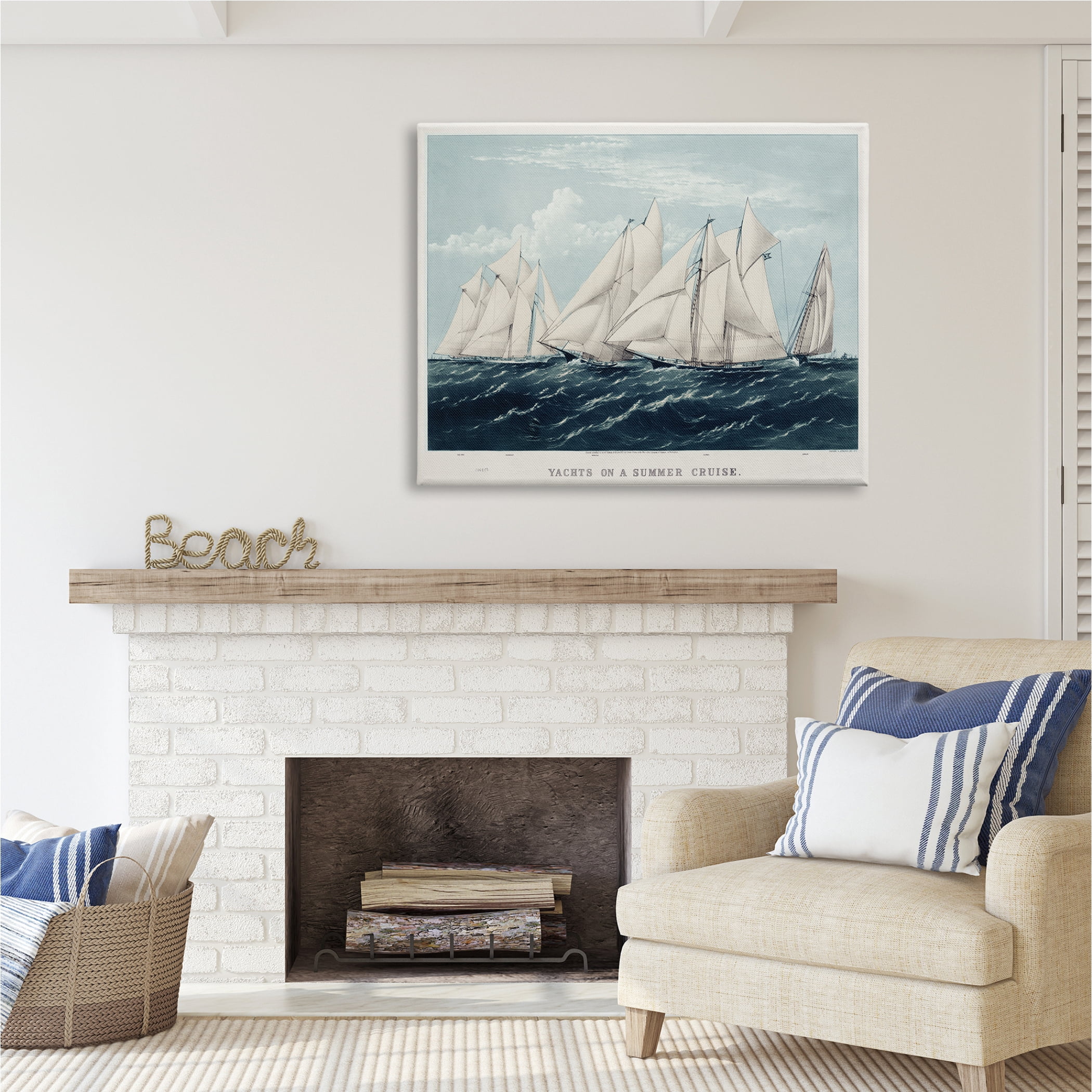 Stupell Industries Vintage Summertime Yachts Transportation Painting Gallery Wrapped Canvas Print Wall Art, 48 x 36
