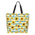 thumbnail image 1 of Disketp White Blue Striped Sunflower Bolsa Tote Estampada para Mujer, Bolso de Hombro y de Mano para Compras y Viajes, 1 of 8