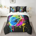 thumbnail image 2 of Feelyou Cartoon Basketball Boys Bedding Comforter Set 7 Pieces, Art Graffiti Splash Full Bedding Set, Video Ball Game Reversible Fitted Sheet Flat Sheet, Lightweight Room Decor, 2 of 8