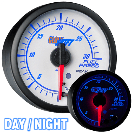 - GlowShift White Elite 10 Color 30psi Fuel Pressure Gauge