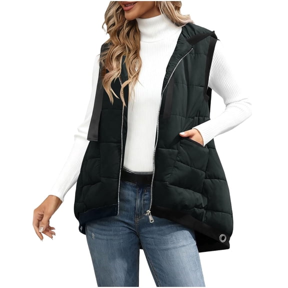yuCgh Women's Casual Fashionable And Comfortable Jacket With Zipper And Hooded Casual Vest Coat with Practical Design for Layering and Style,Black L