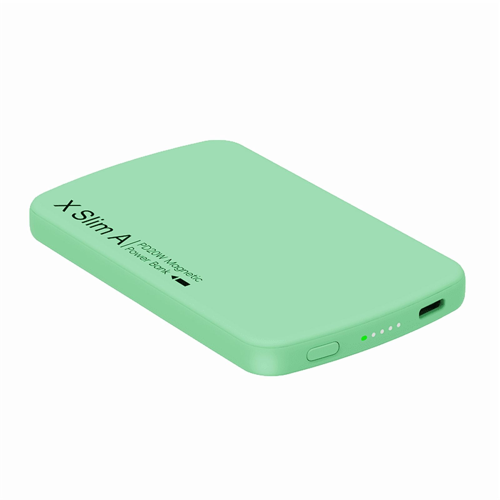XYZtech X Slim A Wireless Power Bank - 5000 mAh - Ultra Thin - 0.39" Rubber Oil Finish Plastic Casing Design, Compatible with iPhone and Samsung, Green