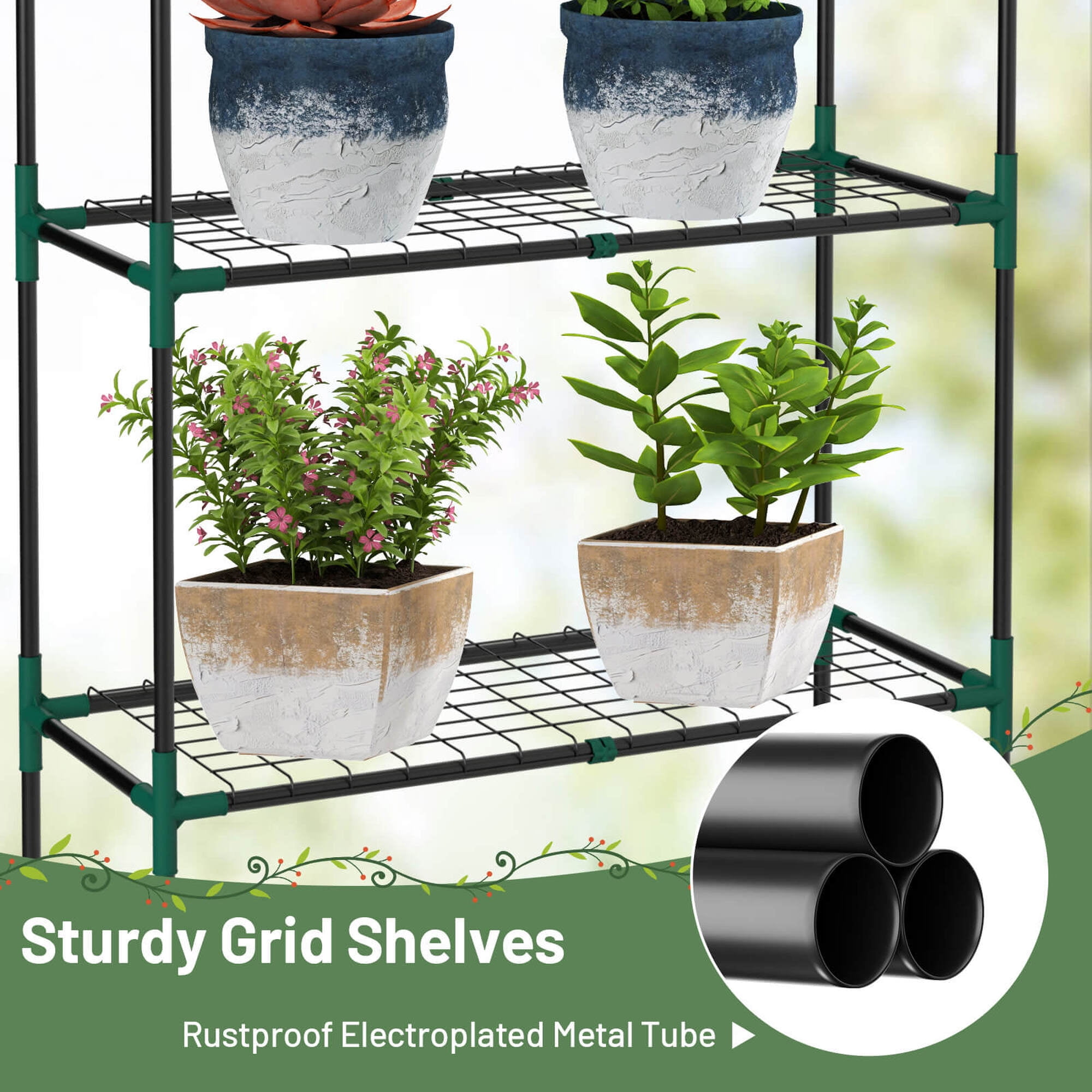 Costway Portable Mini Walk In Outdoor 4 Tier 8 Shelves Greenhouse