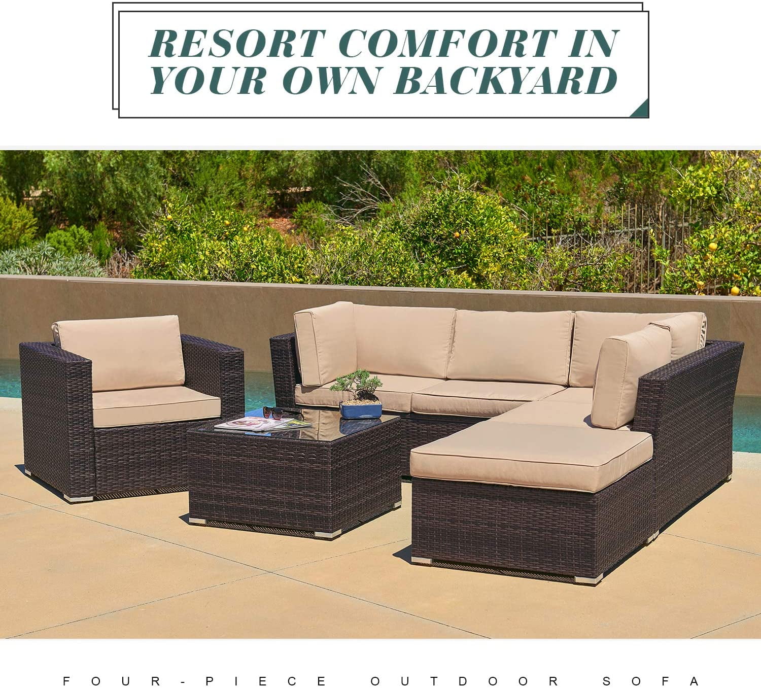SUNCROWN Outdoor Furniture Sectional Sofa 4 Piece Set All