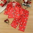 thumbnail image 2 of Gelikeya Toddler Girls Christmas Pajamas Silk Satin Collared Button Down Outfits Cute Cartoon Pjs Outfit Sets Kids Clothing #01 Red 18-24 Months, 2 of 7
