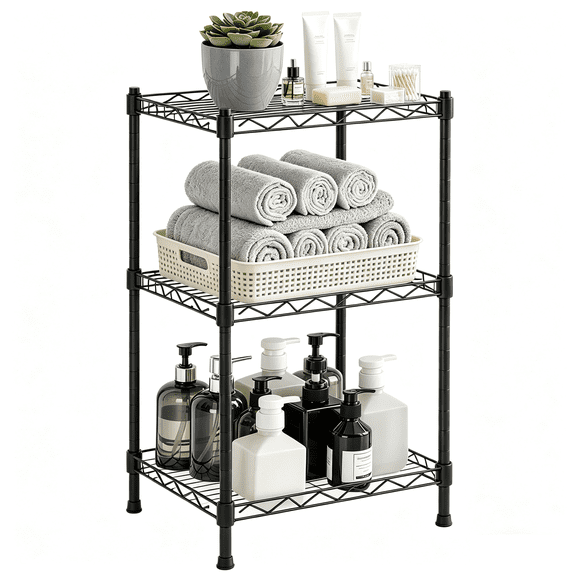 Takira 3 Tier Storage Shelves,Ideal for Compact Spaces,Bathroom Shelves and Storage Unit,Black.