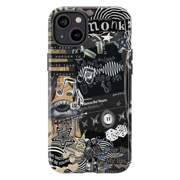 Indie Grunge Aesthetic Phone Case to iPhone 16 15 14 13 12 11 Pro Max Plus Mini – Arctic Monkeys Lyrics Collage with Skeletons & Dark Vintage Vibes Phone Cover
